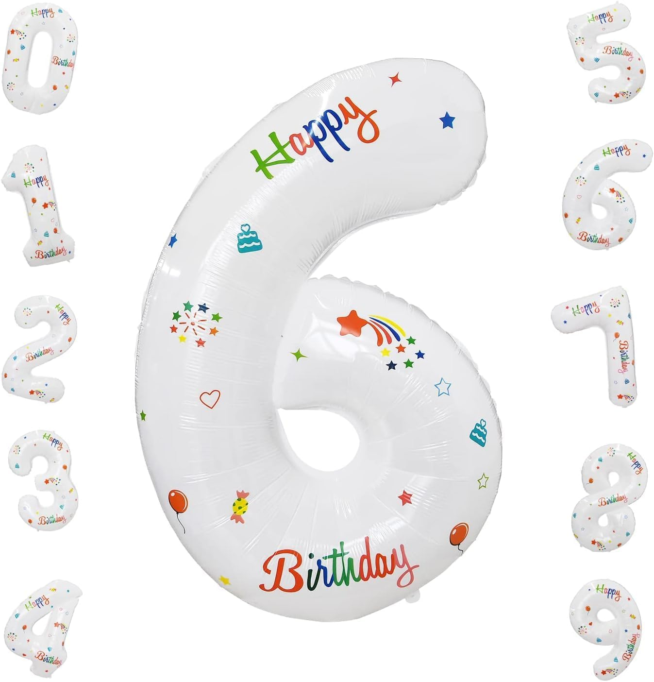 32 Inch Foil Big Number 6 with Happy Birthday, Large White Digital Balloons 0-9 for Kids Party Birthday and Baby Shower (White, 6) image number 6