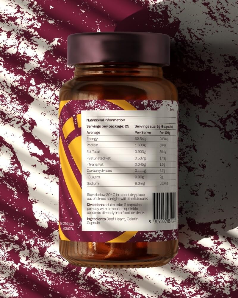 Beef Heart Capsules | Regenerative Grass-Fed & Finished | Natural Coq10, Amino Acids, B12 | Energy, Recovery, Cardiovascular | 150 Capsules image number 3