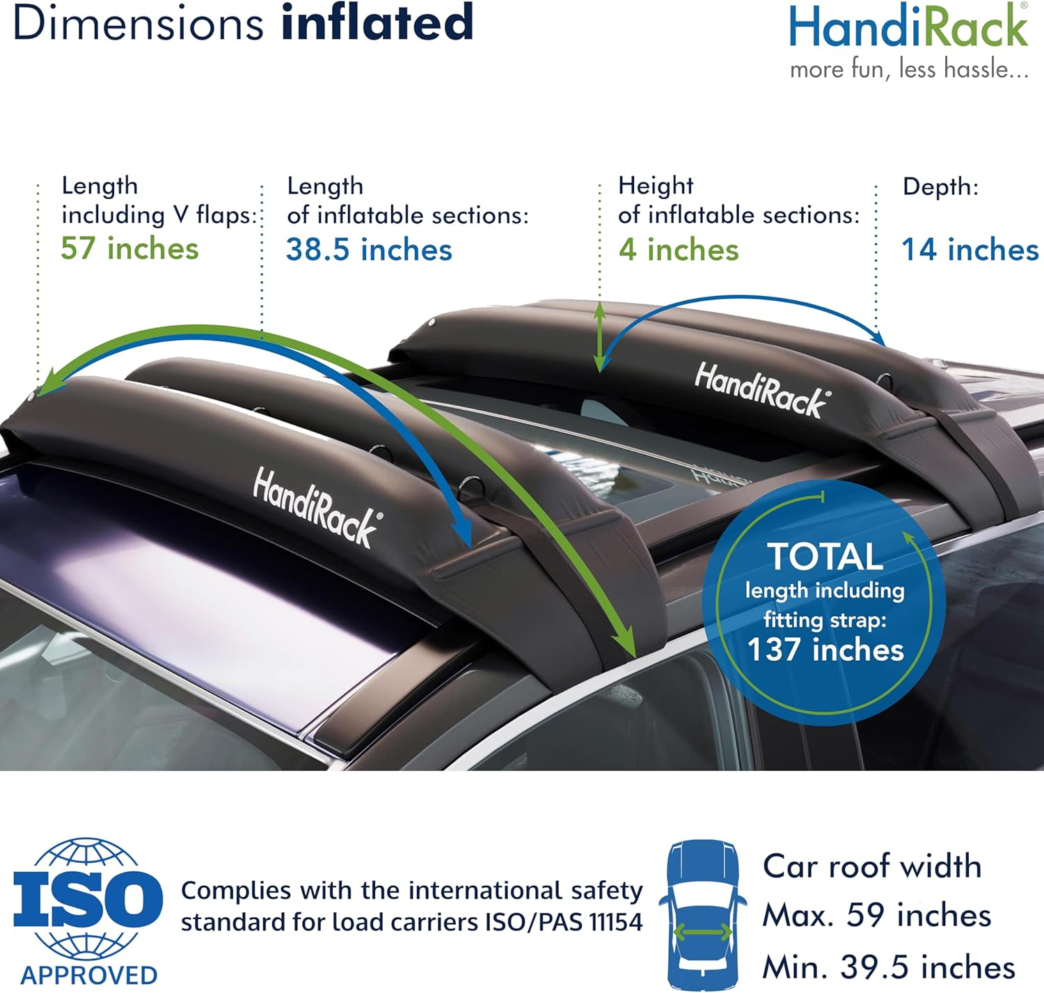 Handirack - Universal Inflatable Roof Rack Bars (Black) - Free TIE Downs Included - Fits Most Cars and SUVS image number 4