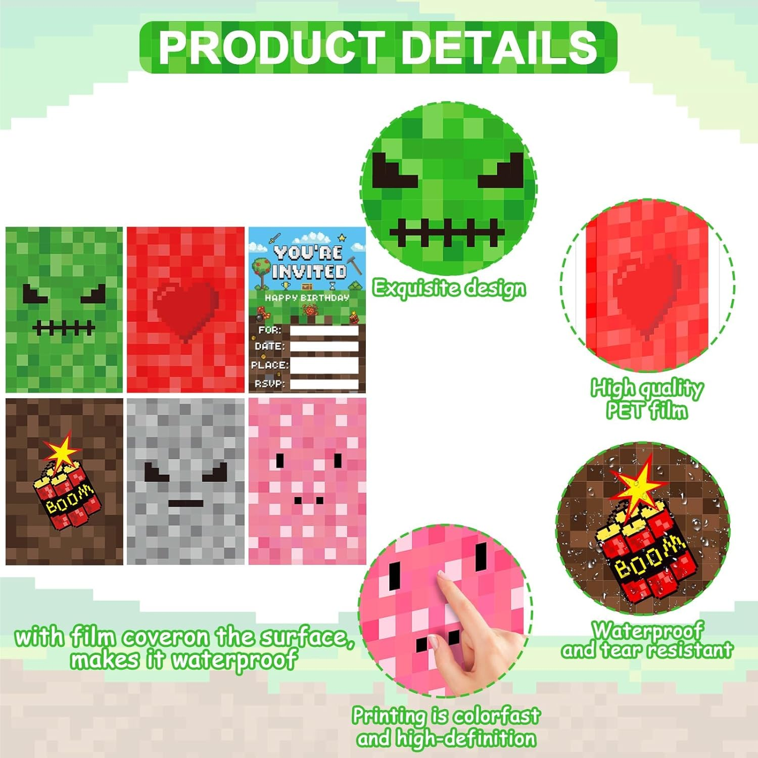 30 Sets Pixel Party Invitations with Envelopes Sticker Video Game Themed Party Invitations Invite Card Vintage Style Design for Kids Teens Adults Pixel Theme Party Favors Video Game Party Decorations