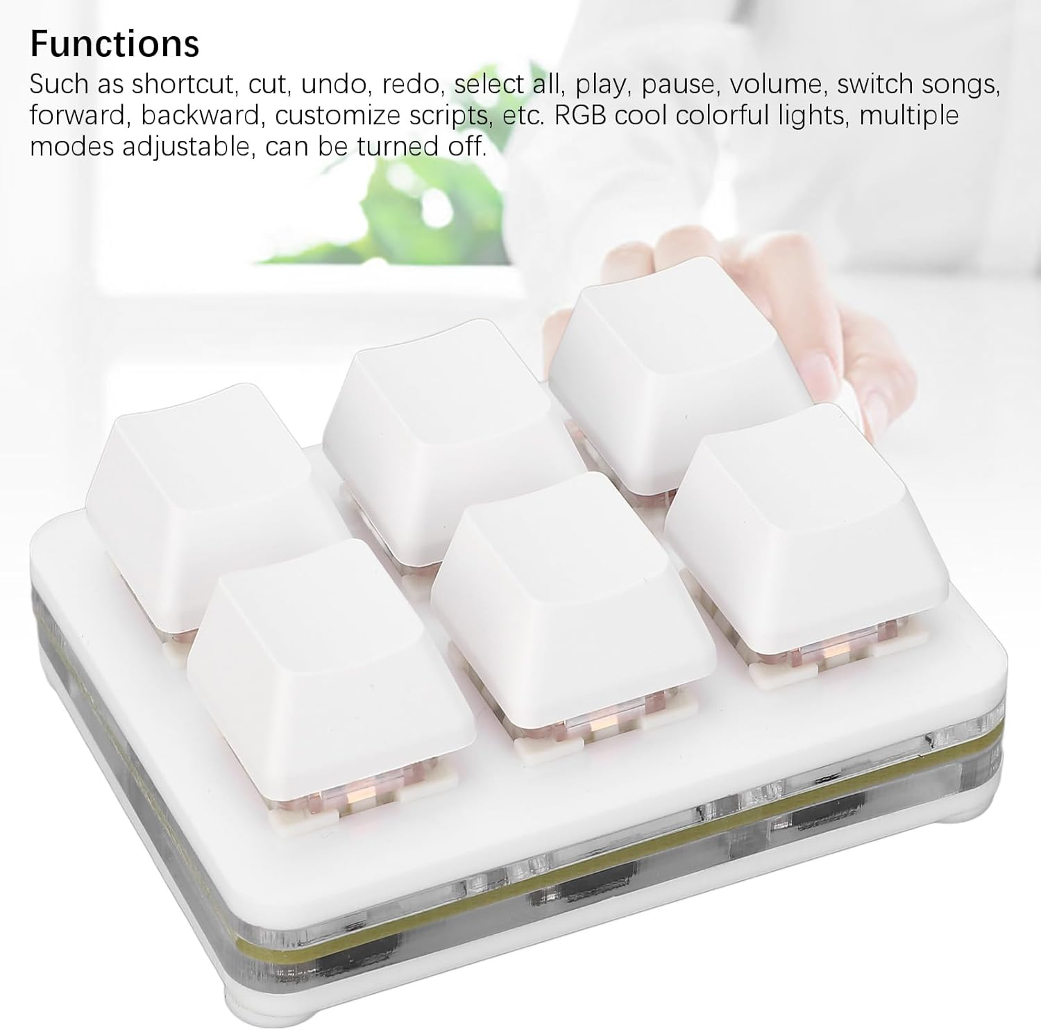 6 Key Mini Keyboard, RGB Macro Customized Programmable OSU Keypad with Red Switch, One Handed Gaming Keyboard for Game Office (White) image number 5