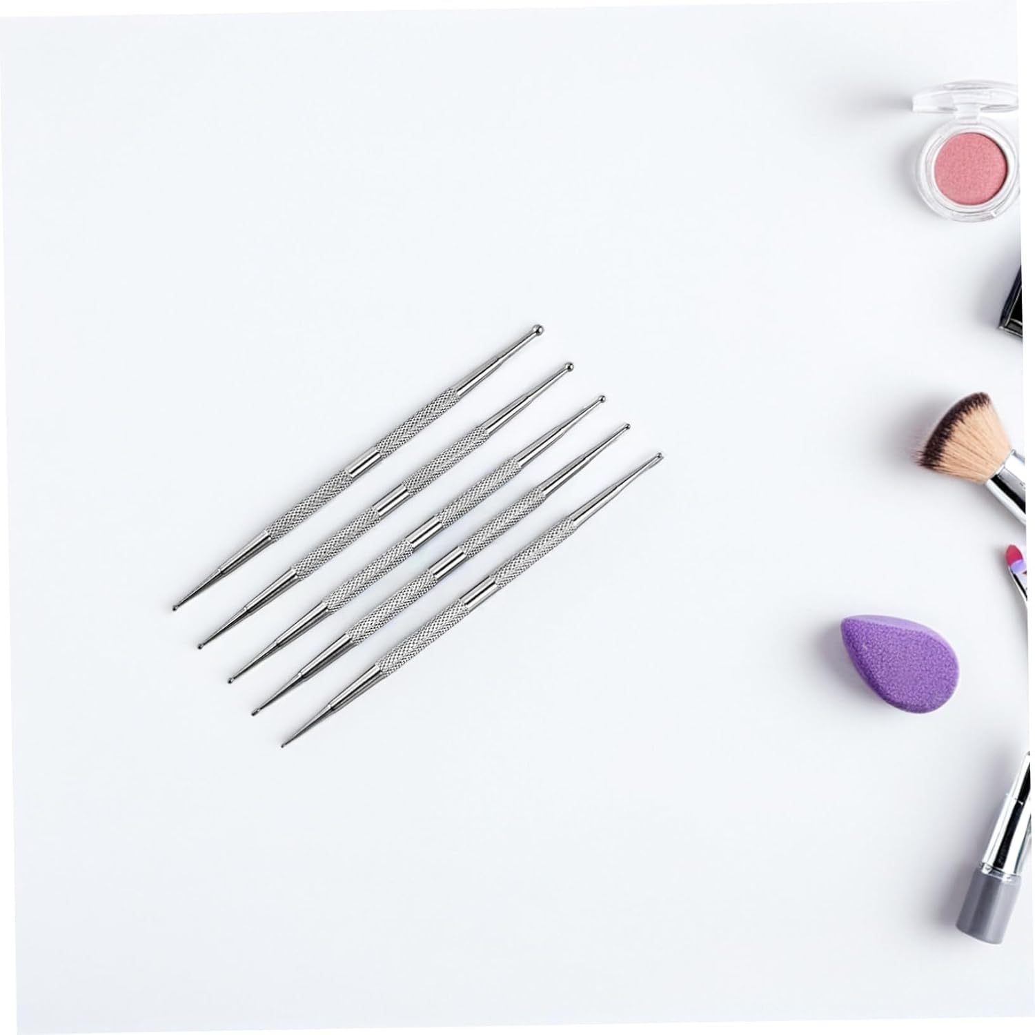 5PCS Dual Ended Stainless Steel Nail Dotting Pen Set for Rhinestones Picker and Dot Painting Multifunctional Manicure Tools for DIY Nail Art Embossing and Gradient Salon Designs At image number 3