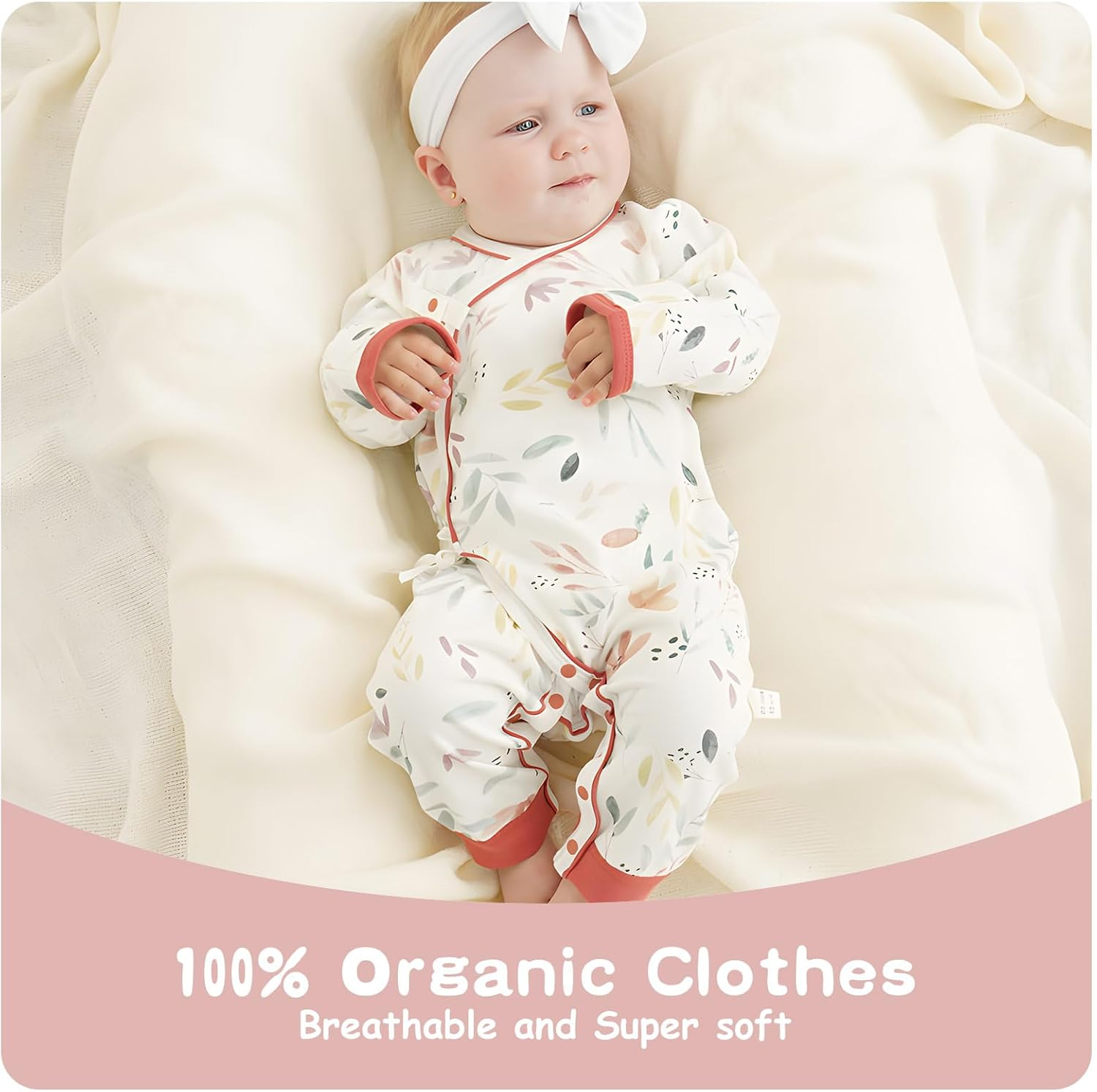 100% Organic Cotton Soft Newborn Baby Romper for Boys and Girls Unisex, Long Sleeve, 0-6 Months image number 1