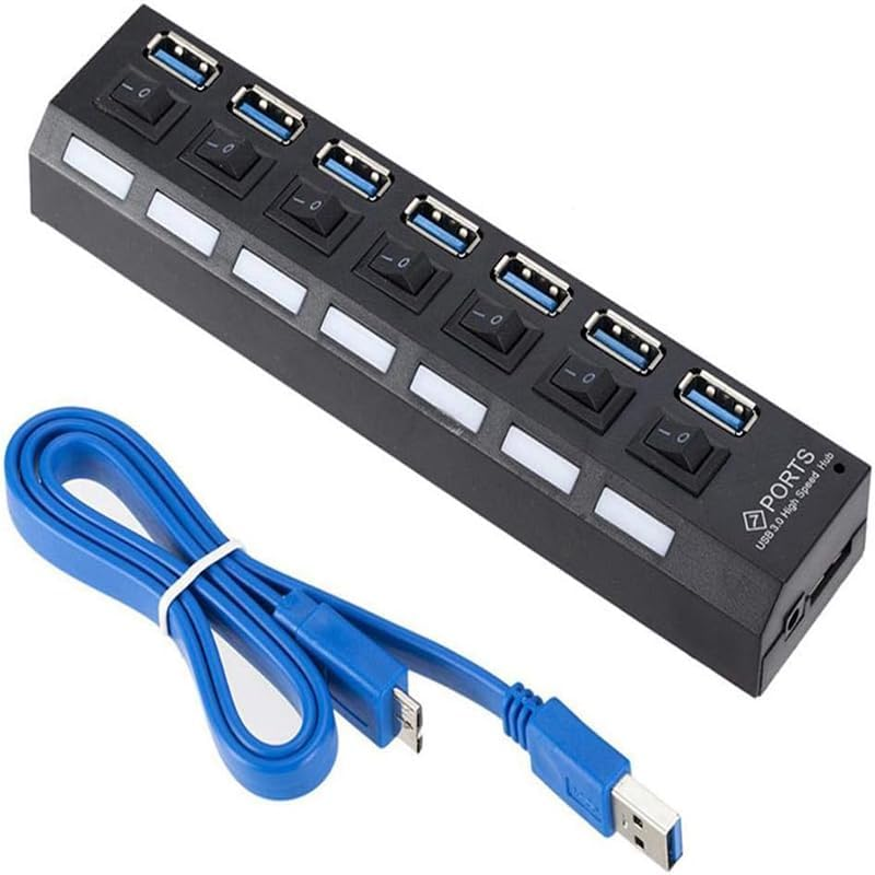 USB HUB,7 Port USB 3.0 HUB 5.0Gbps Data Transfer, with Independent LED Power Switch for XPS, PC, Flash Drives, Portable Hard Drives, Etc.,
