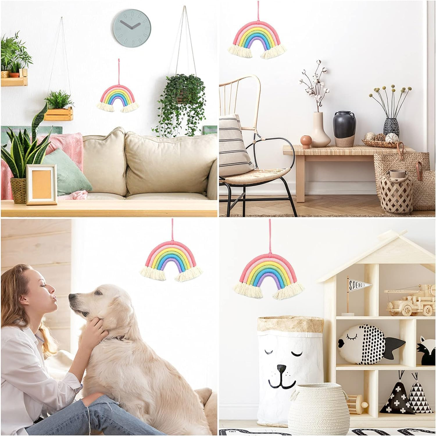 Supkeyer Rainbow Tapestry Macrame Wall Hanging Hand Woven Tapestry Tassels Lovely Rainbow for Home Bedroom Nursery Kids Room Bedroom Playroom Wall Decoration image number 6