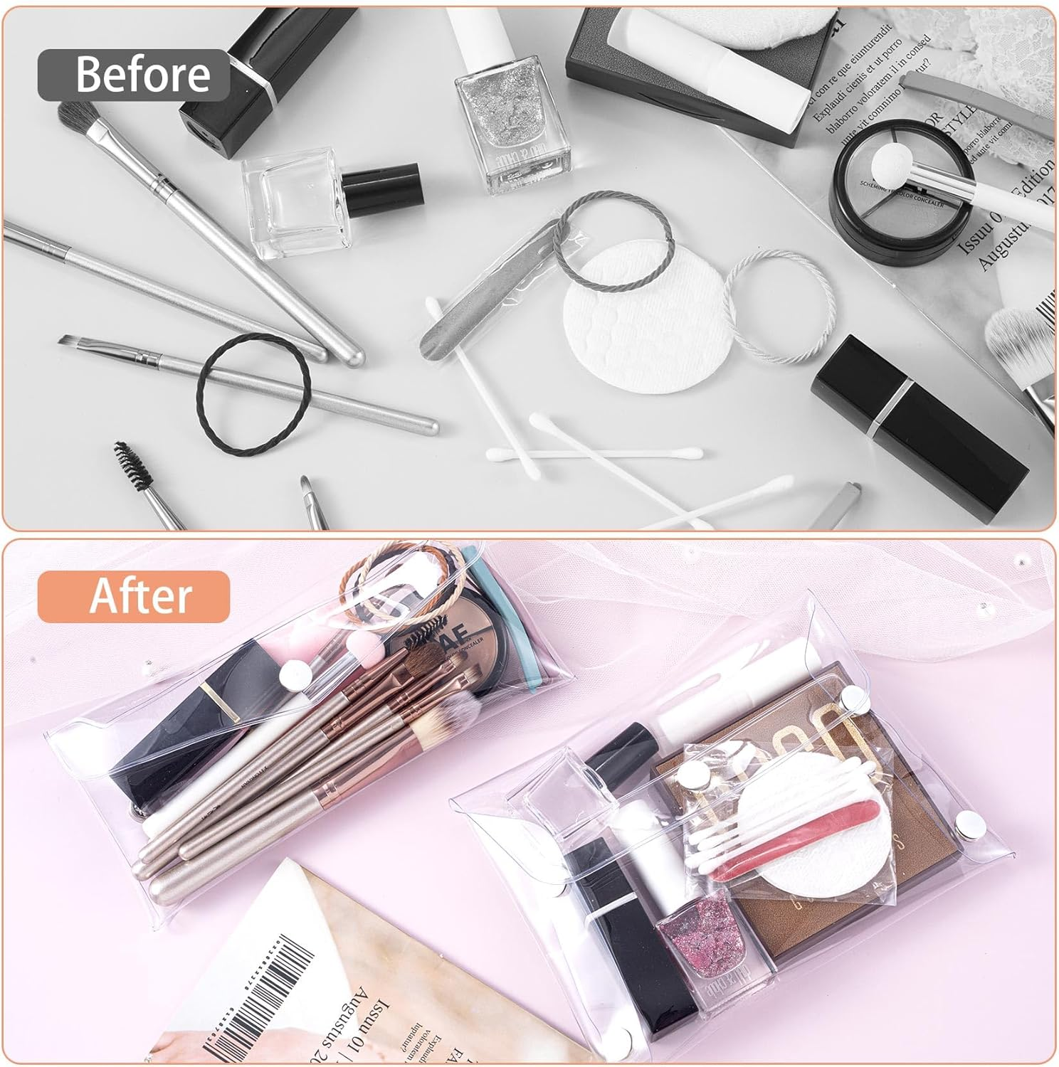 3 Pack Transparent Cosmetic Bags, Different Size Portable Waterproof PVC Makeup Cases Organizers Pouch Carrying Accessories for Lipstick Facial Cleanser Shampoo Storage- Small & Medium & Large, image number 5