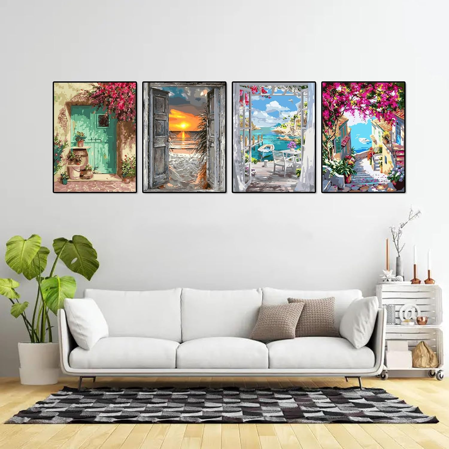 Paint by Numbers Adults, Pack of 4, Paint by Numbers Landscape with Brushes, Acrylic Pigment for Children and Beginners (30 X 40 Cm)