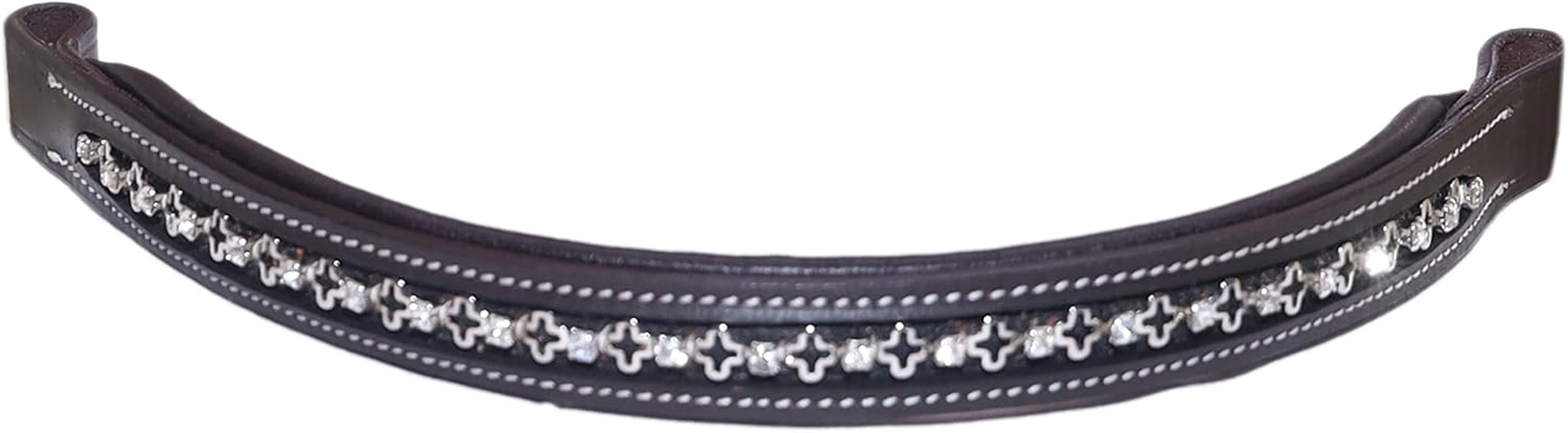 Majestic Ally Straight Crystal Padded Premium Leather English Browband for Horse Bridle - Black image number 4