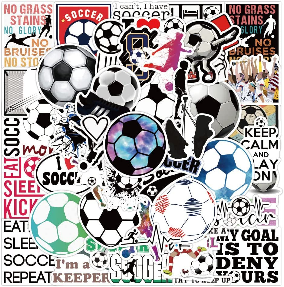 50PCS Soccer Stickers, Sports Football Waterproof Vinyl Stickers for Laptop Water Bottle Skateboard Guitar Computer Bumper Decals for Kids Girls Boys Adults (Sports Soccer) image number 1