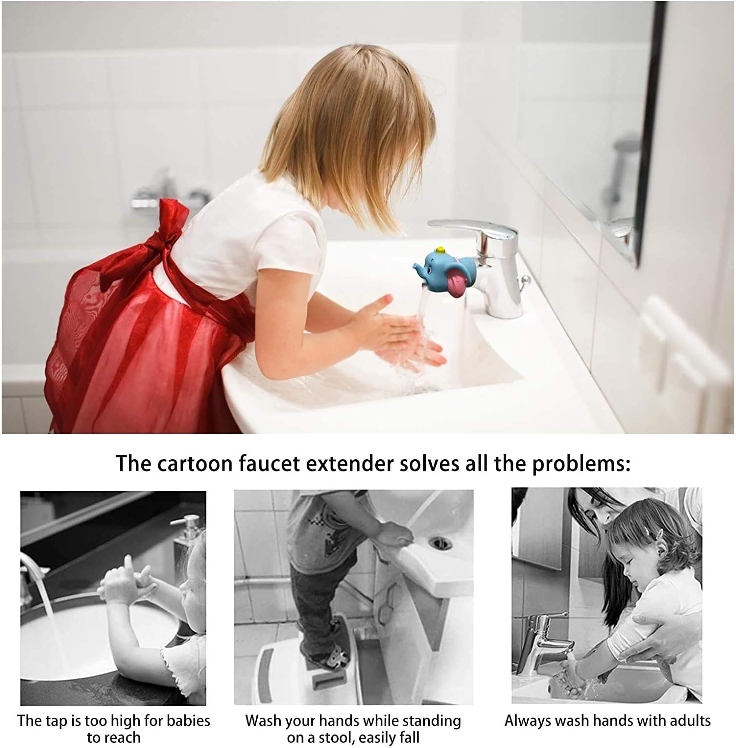 Tap for Kids, Extender Tap for Kids, Faucet Extender for Children, Hand Wash, Water Nozzle, Extender, Kitchen, Bathroom, Cartoons, Extension for Handle, Dolphin image number 4