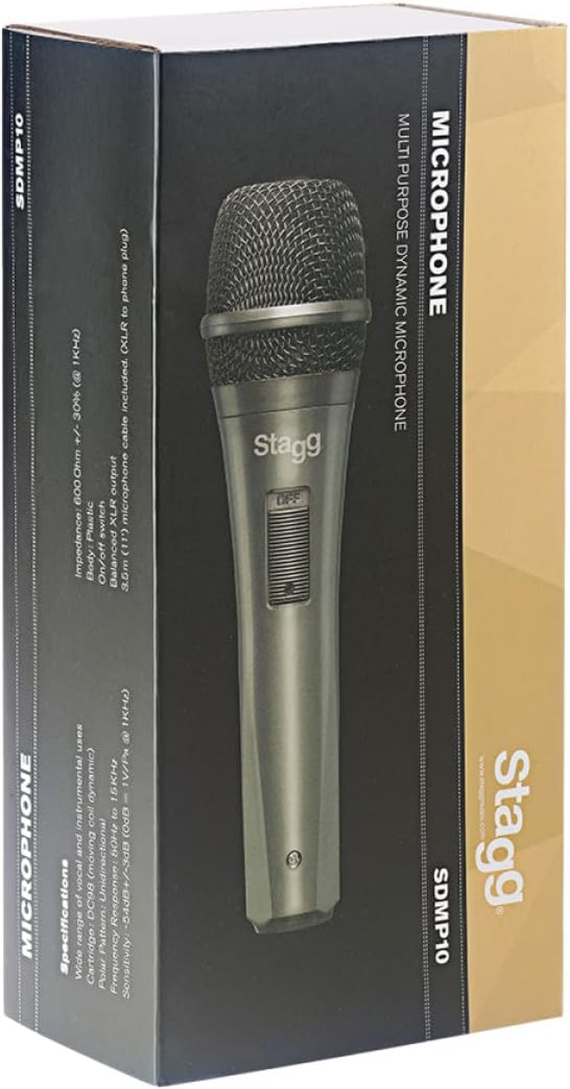 Stagg SDMP10 Multipurpose Cardioid Dynamic Microphone 3-Pin XLR Connection, Vocal and Instrumental Microphone. image number 4
