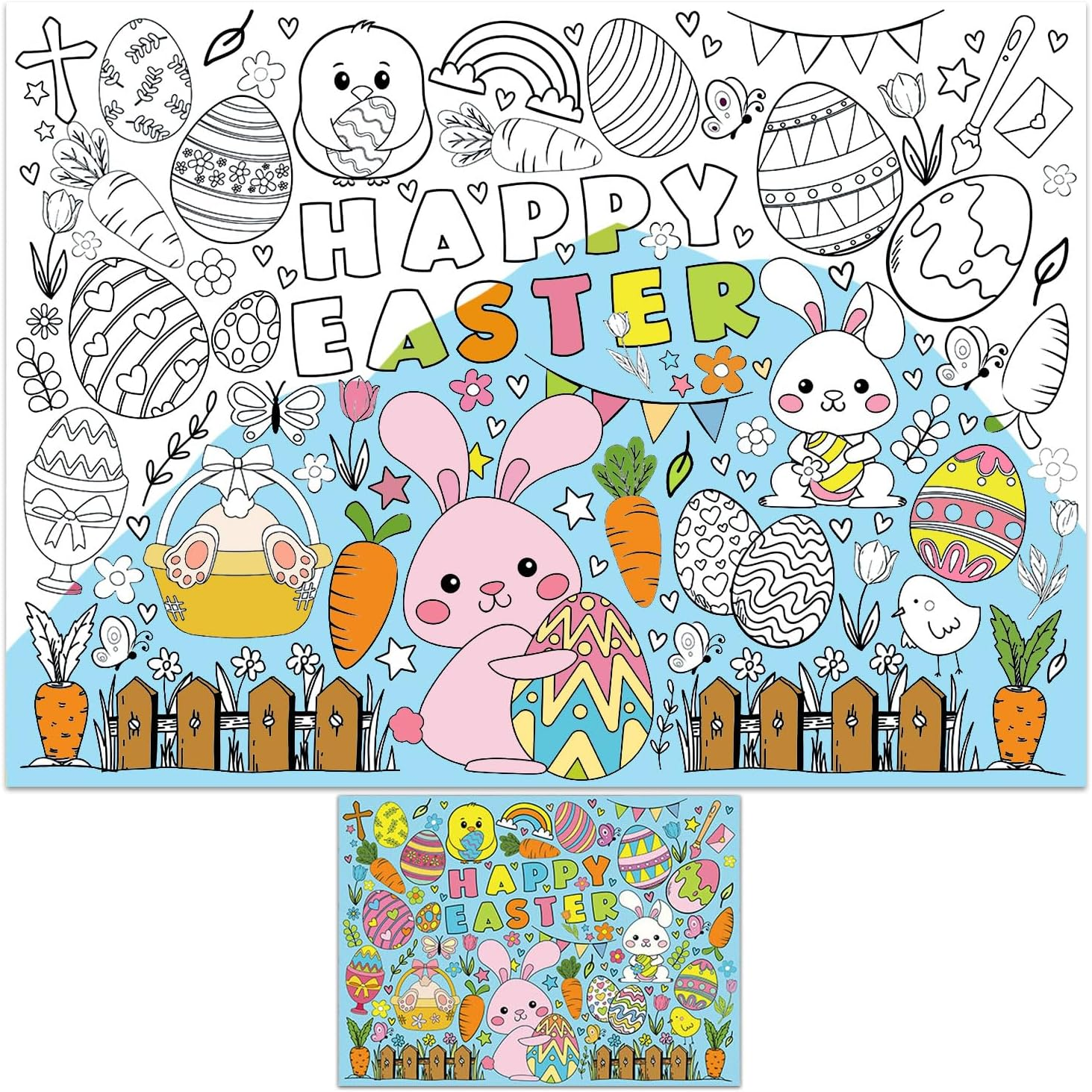 Easter Coloring Poster for Kids Giant Coloring Poster Easter Coloring Tablecloth Jumbo Easter Coloring Poster for Classroom Easter Party Favors Boys Girls Happy Easter Day Party Poster 43.3"X 31.4" image number 2