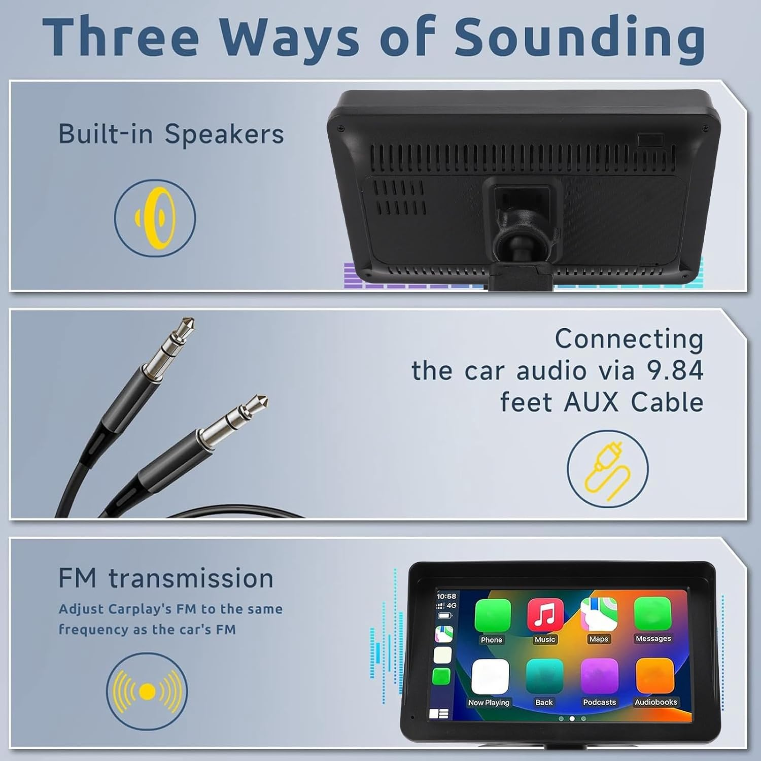 Jectse 7 Inch HD Double Din Car Stereo, 2.4Ghz Wifi Touchscreen Multimedia Player, Voice Control, Bluetooth Calling, Navigation, for 7-32V Vehicles image number 5