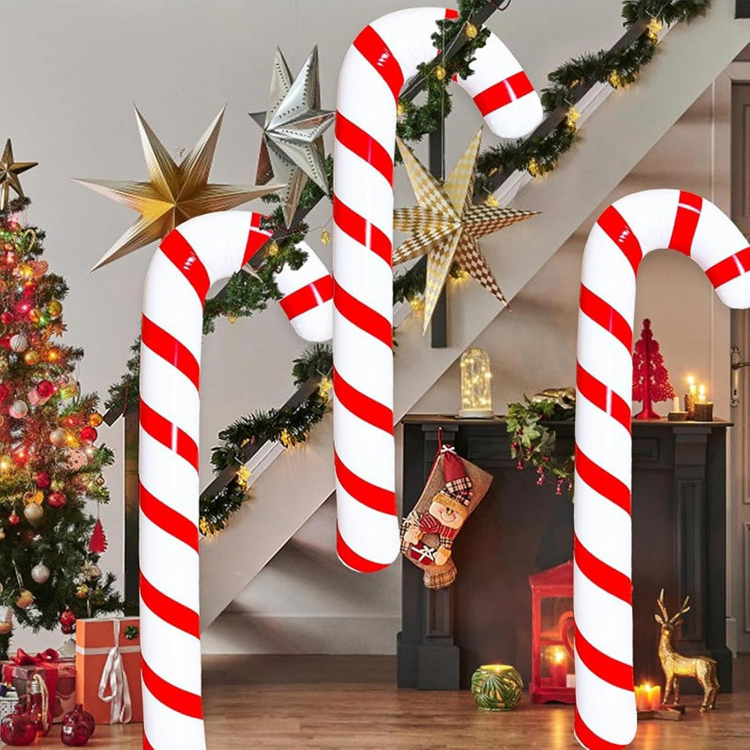 Soochat Inflatable Candy Canes Balloons Inflatable Christmas Candy Cane for for Christmas Indoor and Outdoor Party Decorations Winter Holiday Supplies (Red) - Green image number 6