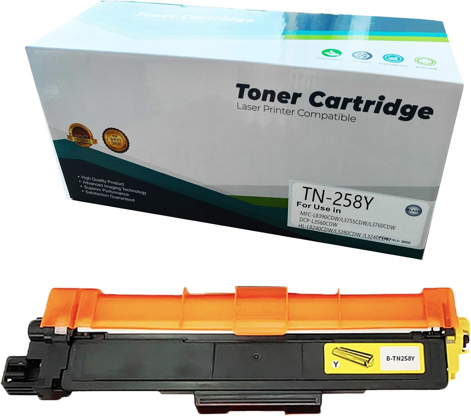JOJOBE Planet TN-258Y Compatible Toner Cartridge with Brother MFC-L8390CDW L3755CDW L3760CDW L8240CDW HL-L3280CDW L3240CDW DCP-L3520CDW L3560CDW , 1200 Pages per Cartridge Yellow image number 4