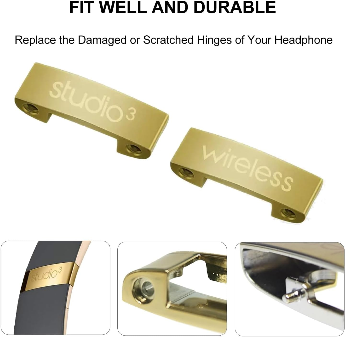 Replacement Headband Metal Folding Hinge Clip Cover Pin Repair Parts Set Compatible with Beats Studio 3 Studio 3.0 Wireless Over-Ear Headphones (Gold) image number 4