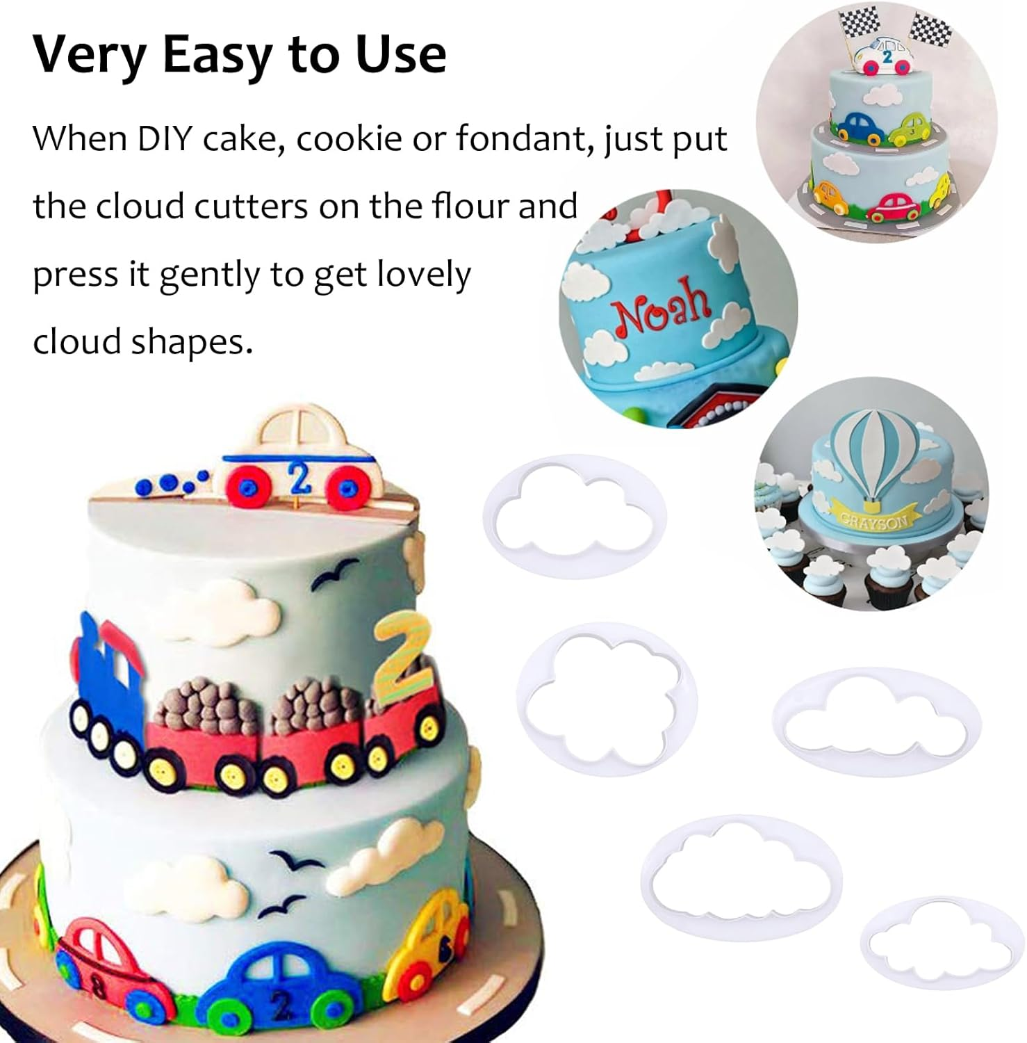 5PCS Cloud Cookie Cake Cutter Cloud Shape Mold Cake Decoration,Plastic Fondant Cutter,Baking Accessory Embossing Tool,For Baking Room Coffee Shop Birthday Wedding Children DIY Cookwar image number 2