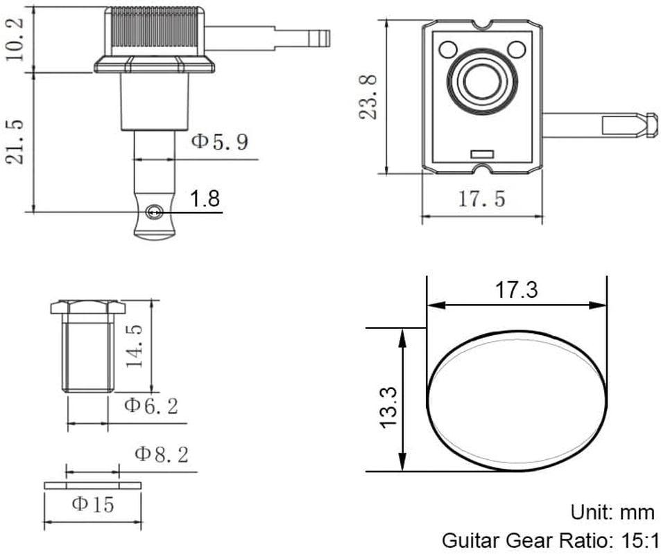 Guyker 6-In-Line Vintage Guitar Lock String Tuners &ndash; Locking Tuning Key Pegs Machine Heads Replacement Parts for ST TL Style Electric Guitars Gear Ratio 1:15 &ndash; Nickel - Bronze image number 4