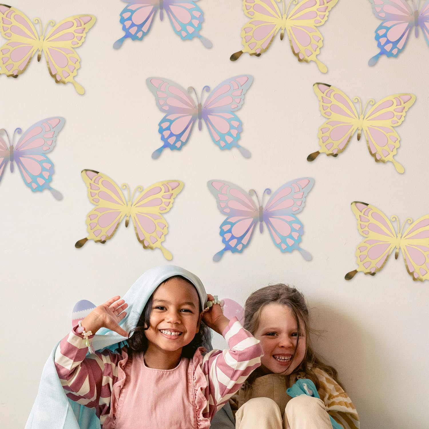 12Pcs Large 3D Butterfly Decorations, 3D Butterfly Wall Decoration with 50Pcs Pearl Stickers Giant Butterfly Wall Decor for Birthday Baby Shower Wedding image number 1