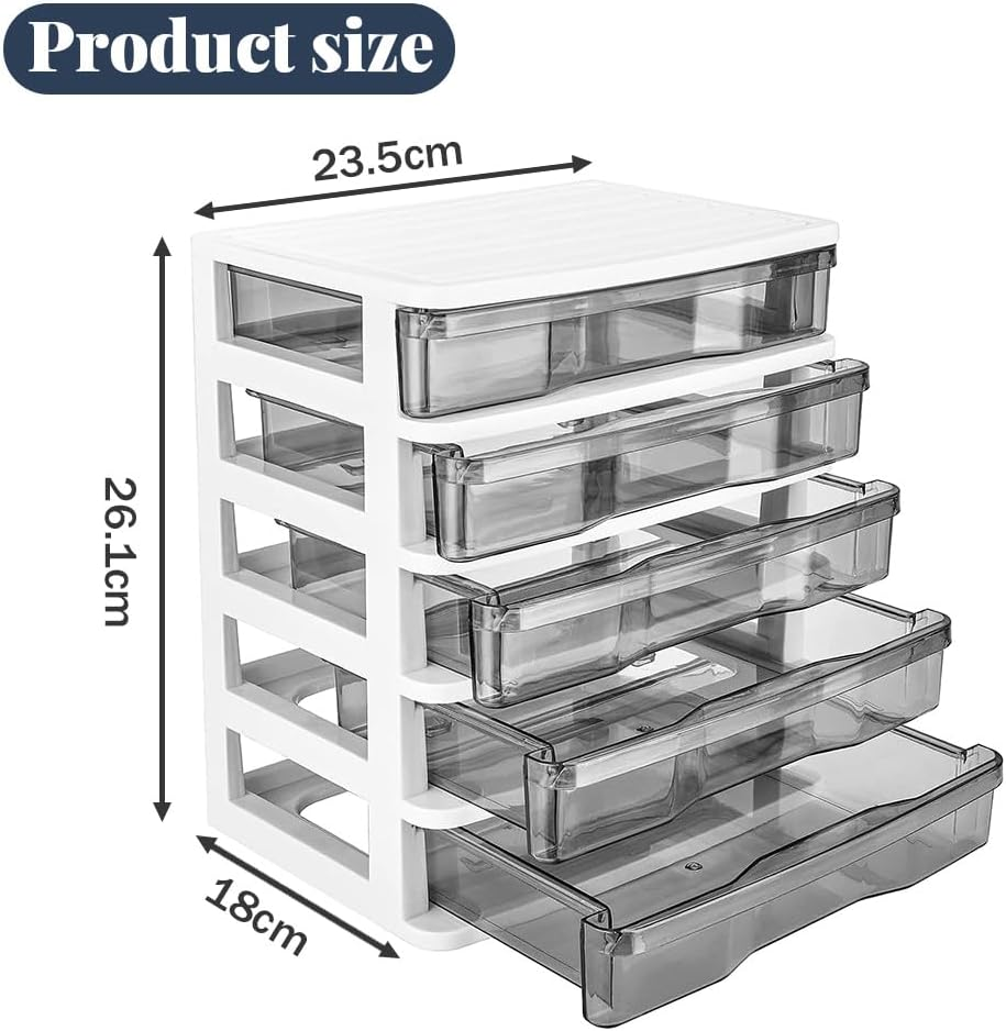 5-Layer Desktop Storage Box, Plastic Storage Box, Transparent Drawer Storage Box, Multi-Layer Storage Rack, Suitable for Office Desk, Home Countertop (White) image number 5