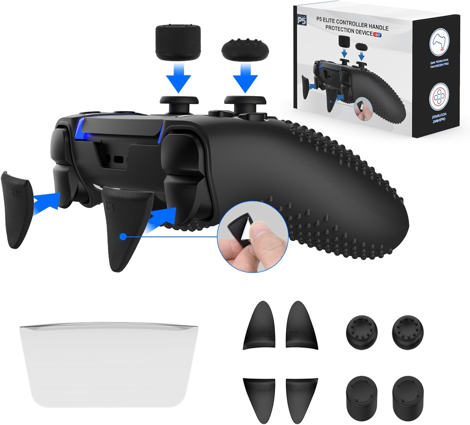 Anti-Slip Cover for PS5 Dualsense Controller, Accessories Including Cover for Dualsense Edge, Thumb Caps, Triggers Extenders, and Touchpad Sticker image number 6