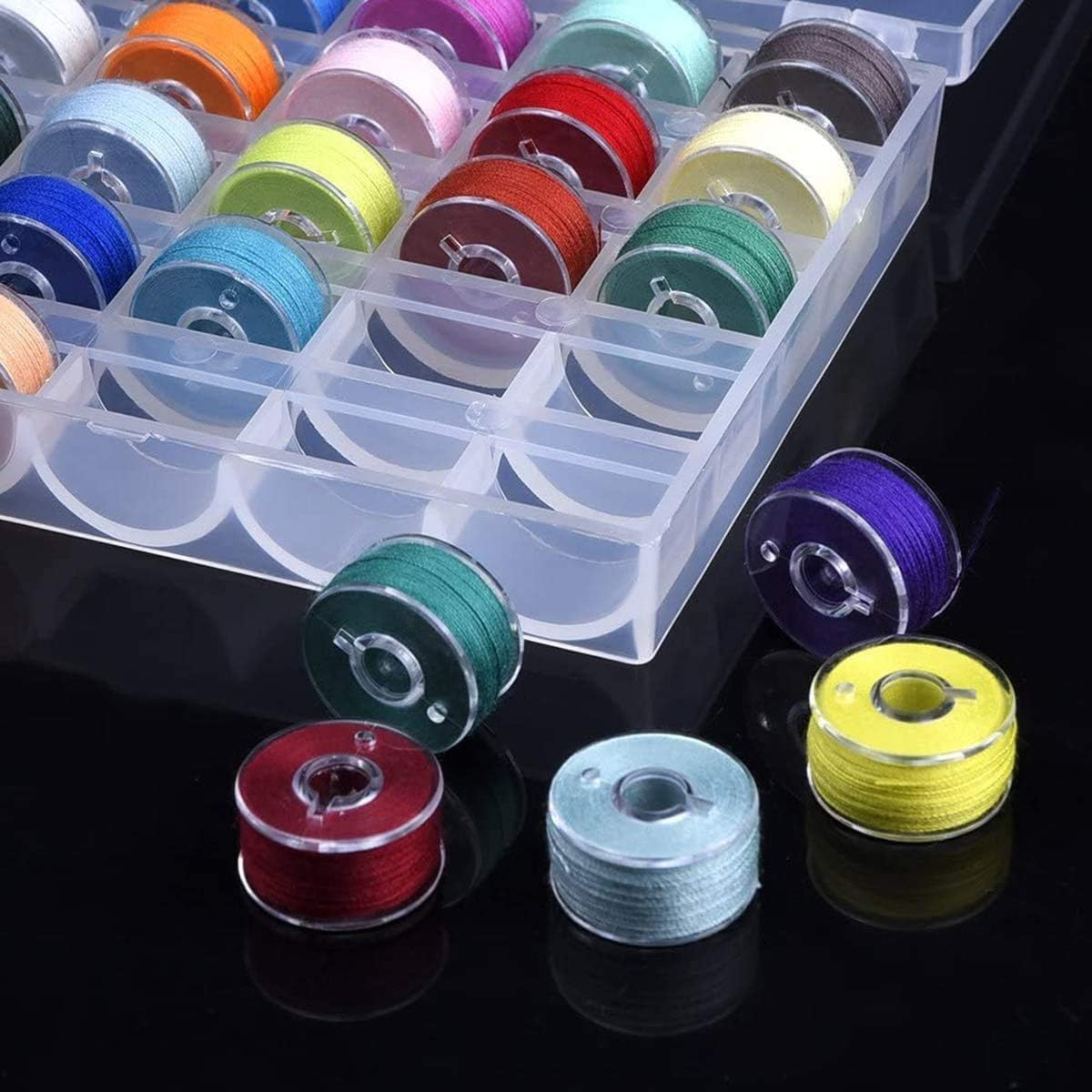 Bobbin Box,Machine Bobbin Organizer Plastic Case,Transparent 25 Slots Empty Bobbins Spools Box，Sewing Craft Plastic Case Storage Box for Sewing Machine image number 1