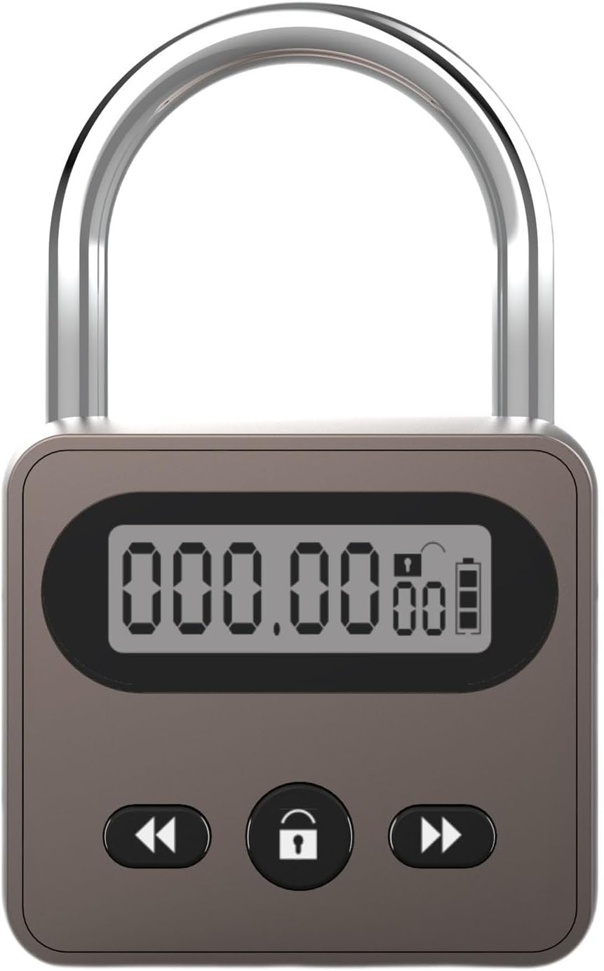 Meichoon Metal Timer Lock Stainless Steel Multi-Function Intelligent Padlock Backlit Display 999 Hours Max Timing for Preventing Addiction and Bad Habits Silver
