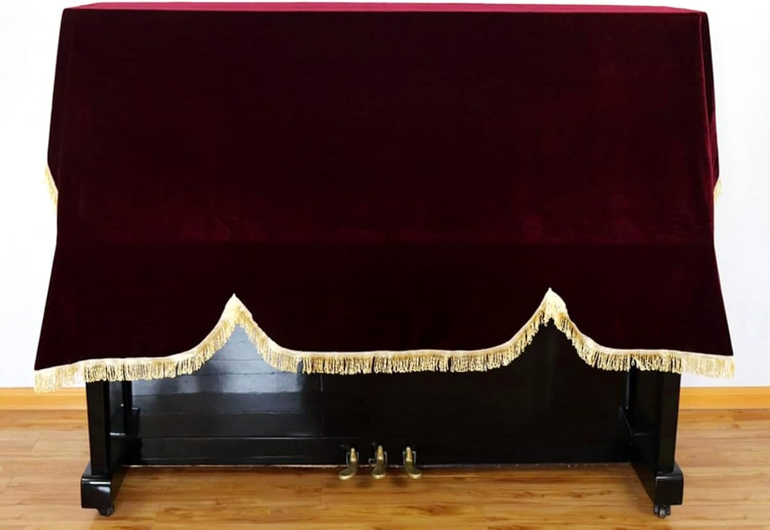 Luxury Velvet Upright Piano Half Cover, Beauties Factory Burgundy Red Dust Proof Protection with Tassels Fits Standard Upright Pianos image number 2