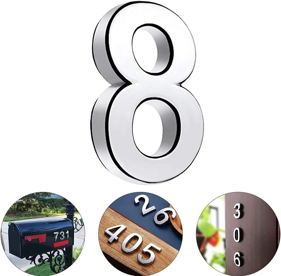 Tope 3D Mailbox Number, Silver Waterproof Self Adhesive 3D Number Stickers House Room Door Number for Home Apartment Cabinet Table Mailbox Outdoor Indoor Use (B) image number 4