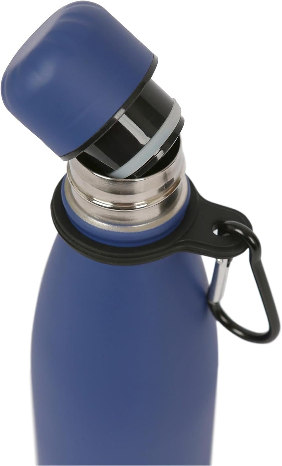 Harbour Housewares Stainless Steel Water Bottle with Carabiner Clip - 500Ml - Matt Blue - 1X Metal Cold Drink Drinking Vacuum Drinks Flask with Leak Proof Lid for Adults & Kids Gym, Sports, Travel