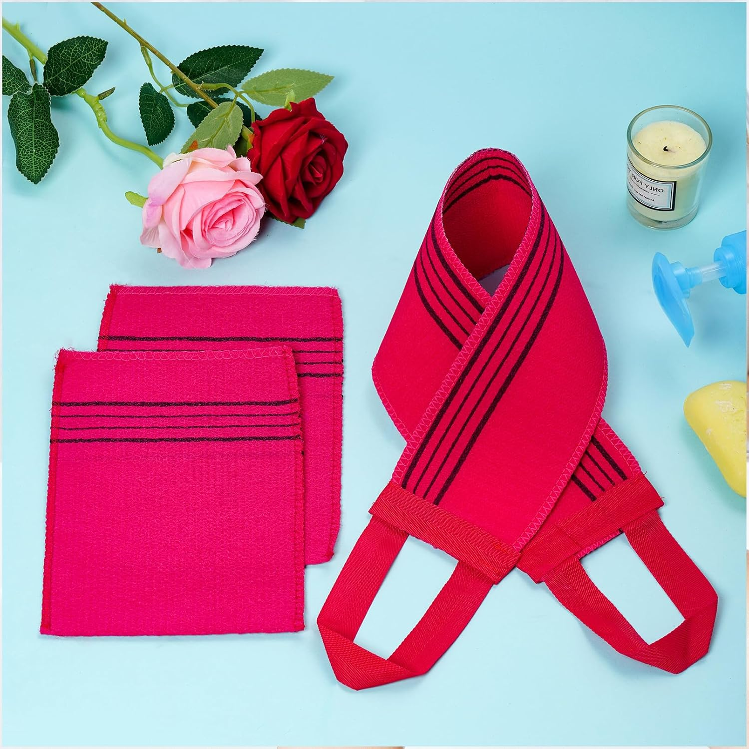 6Pcs Korean Exfoliating Mitt and Washcloth Body Back Scrubber Asian Exfoliating Bath Washcloth for Women Men Shower Washing image number 4