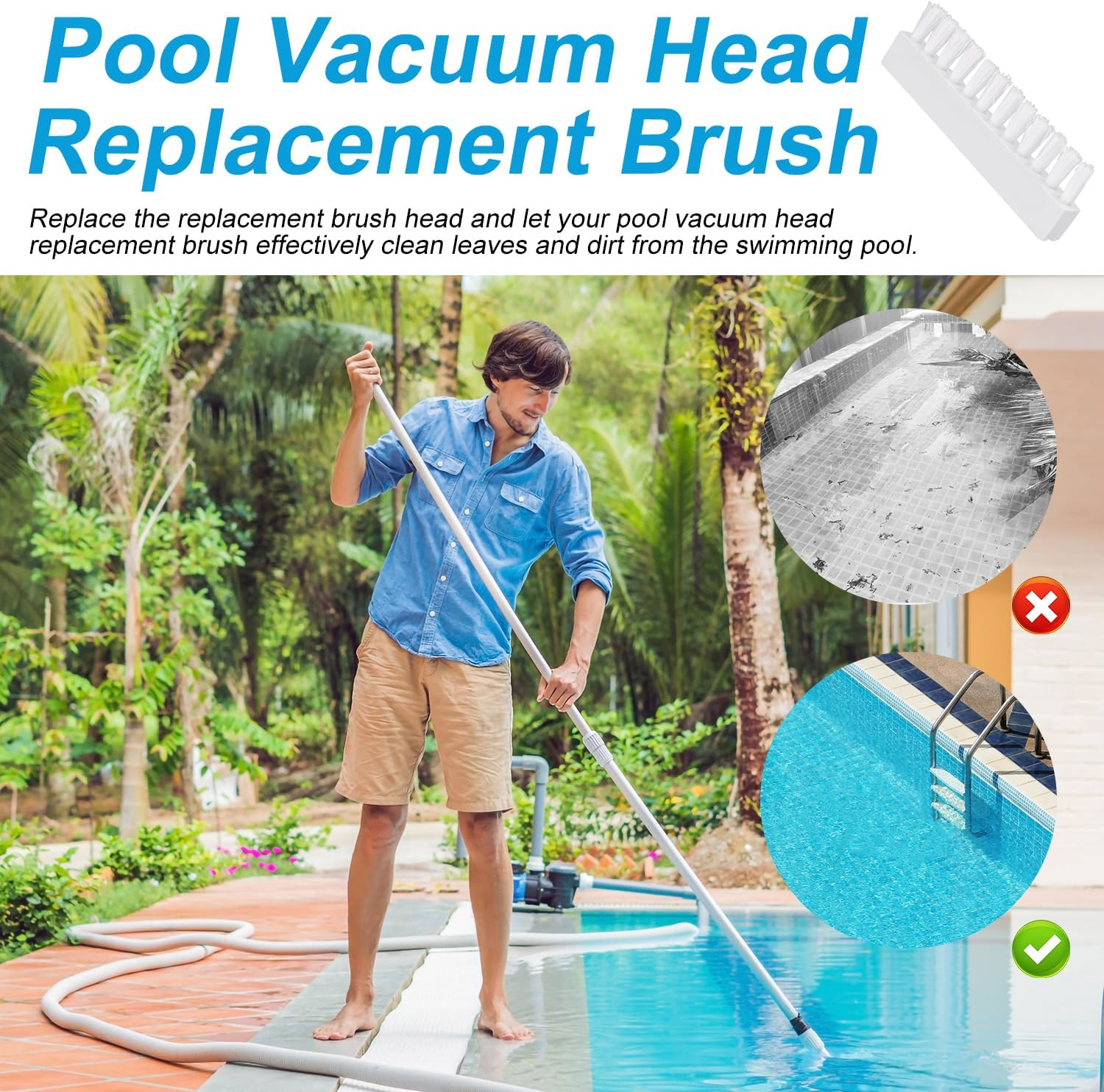 7Pcs Pool Vacuum Head Replacement Brushes, 3.15X0.98In Pool Cleaning Tools Plastic Universal Fit Pool Replacement Parts for Pool Vacuum Head Attachment image number 6