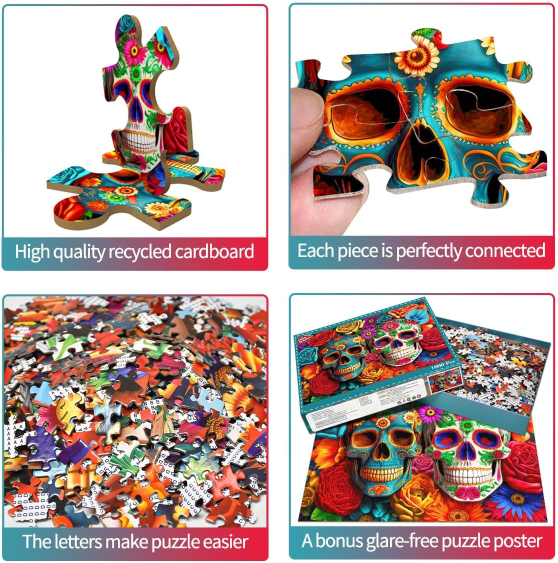 HUADADA Jigsaw Puzzles for Adults 1000 Pieces, Puzzles for Adults 1000 Piece, Challenging Game Toys, Impossible Puzzle, Family Decoration Puzzle - Flowers Skull
