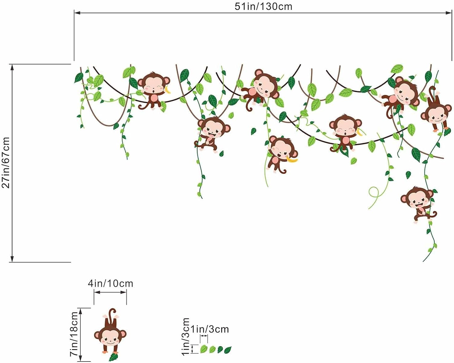Monkey Climbing Tree Wall Stickers - Jungle Animals Vine Leaves Wall Decals - Baby Nursery Kids Girls Boys Room Daycare Playroom Classroom Wall Decor image number 2