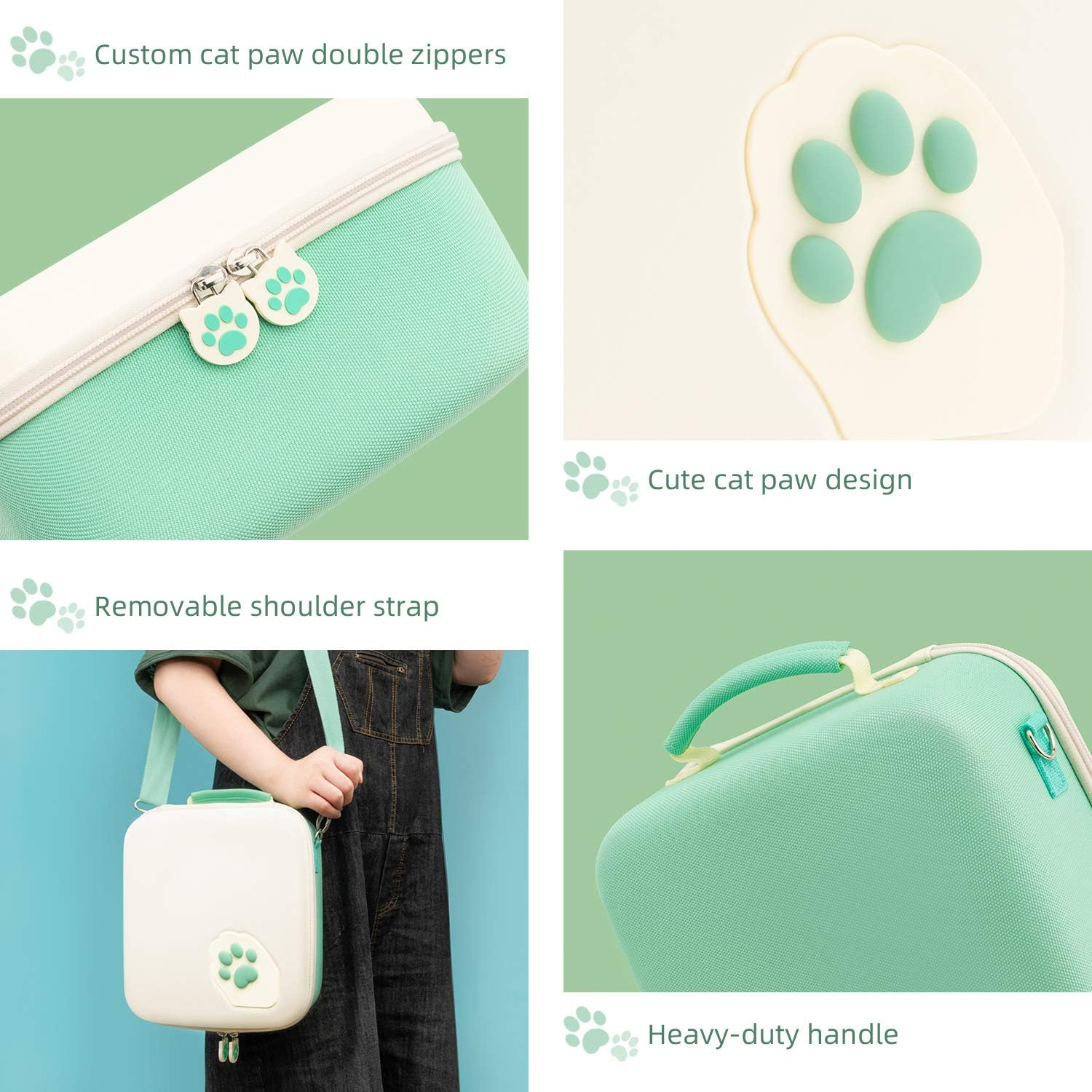 Geekshare Cat Paw Case Compatible with Nintendo Switch, Protective Travel System Case with 18 Game-Card Slots for Switch Console, Pro Controller, Dock and Accessories (Green) image number 4