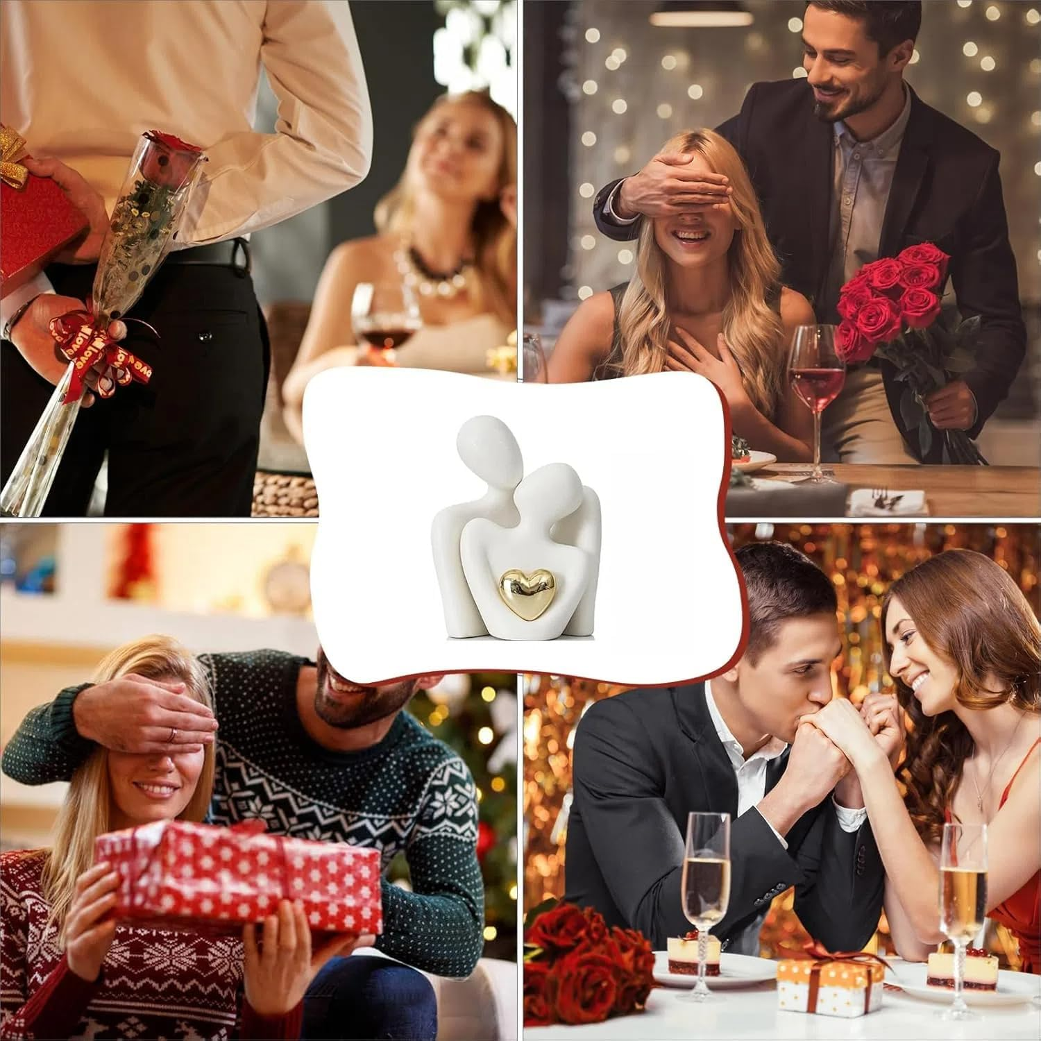 Modern Ceramic Couple Sculpture - Abstract Love Statue Ornament Figurine for Home Decor in Living Room, Bedroom,Office - Unique Couple Gift - Anniversary Birthday,Show Pieces for Home (White)