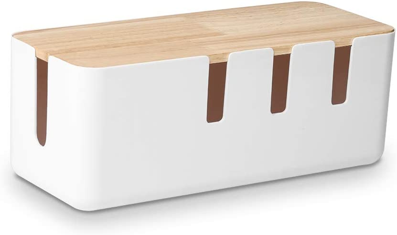 Cable Management Box by Baskiss, 12"X5"X4.5", Wood Lid, Wire Organizer for Desk TV Computer USB Hub System to Cover and Hide & Power Strips & Cords image number 3