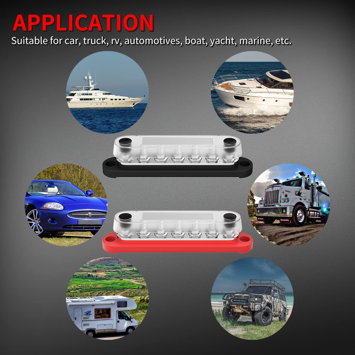 Daiertek Battery Bus Bar 12V Marine 7 X 1/4" (M6) Power Distribution Block with Cover 12V - 48V Positive & Negative Busbar Terminal Block for Automotive Car Boat