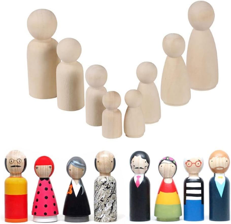 55Pcs Wooden Peg Doll, Betterjonny Wooden Unfinishied Peg People Dolls Decorative DIY Doll People with Storage Case in Assorted Sizes for DIY Arts and Crafts image number 2