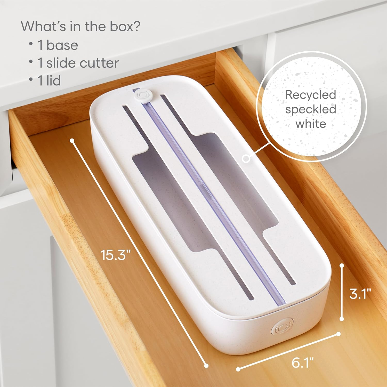 Youcopia Storaroll Drawer Food Wrap Dispenser, Foil, Plastic and Wax Paper Organizer with Cutter and Labels for Kitchen Organization