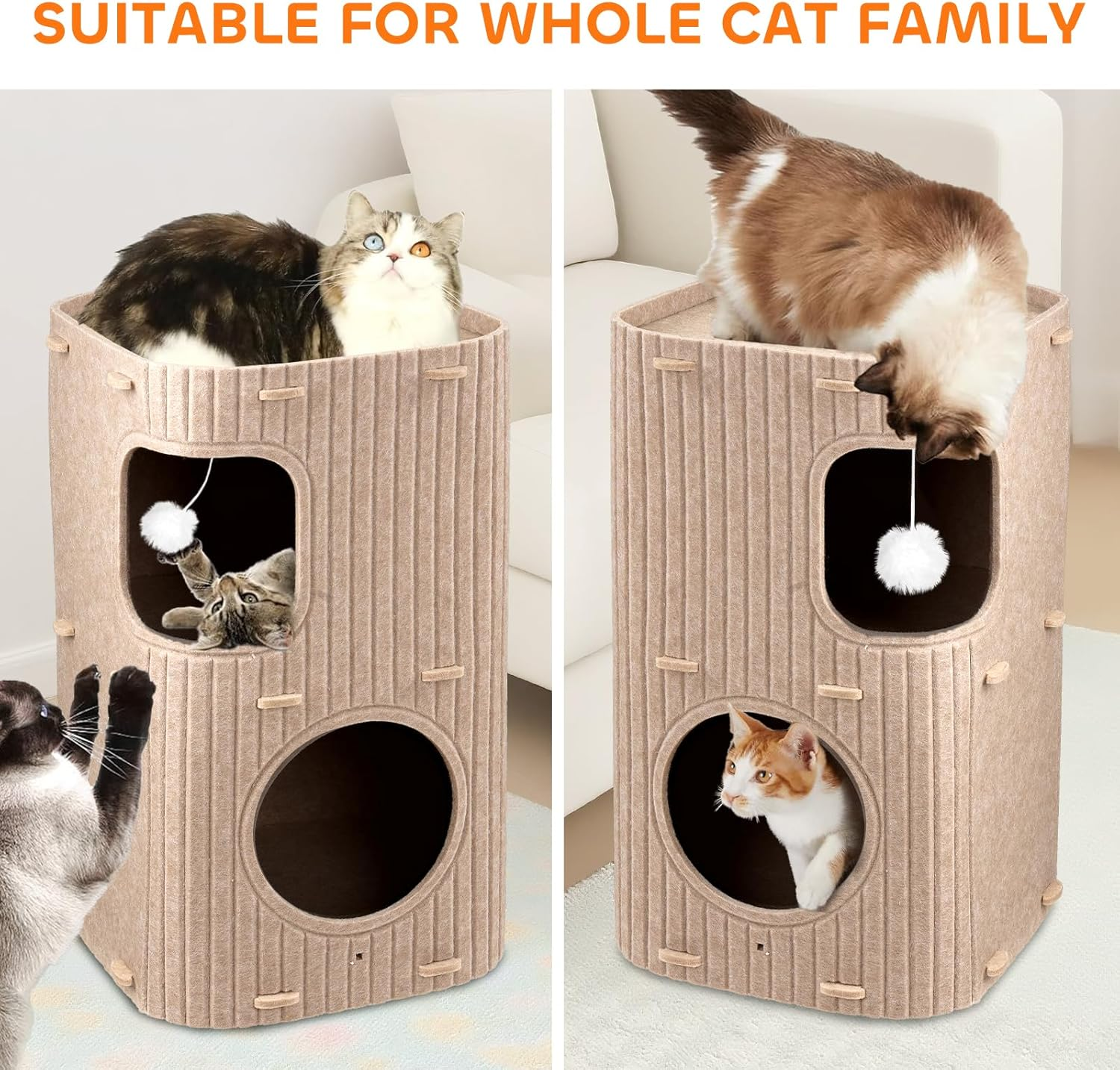 Cat House for Indoor, 2-Tier Cat Cave Beds, Pet Cat House Foldable, Hideaway Cube with Scratch Pad, Ball Hanging and Cushions, for Multi Small Pet Kitten image number 3