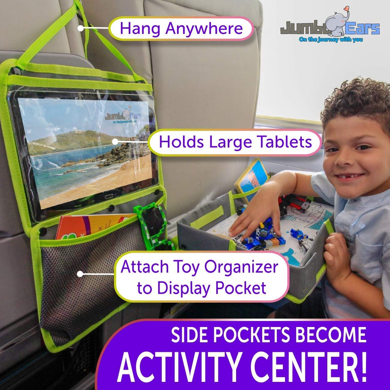 Gray Foldable Origami Kids Travel Tray Placemat Cover, Easy to Setup with Bonus Portable Multipurpose Side Pockets Organizer for Tablets and Phones Activities or Snacks for Toddler image number 1