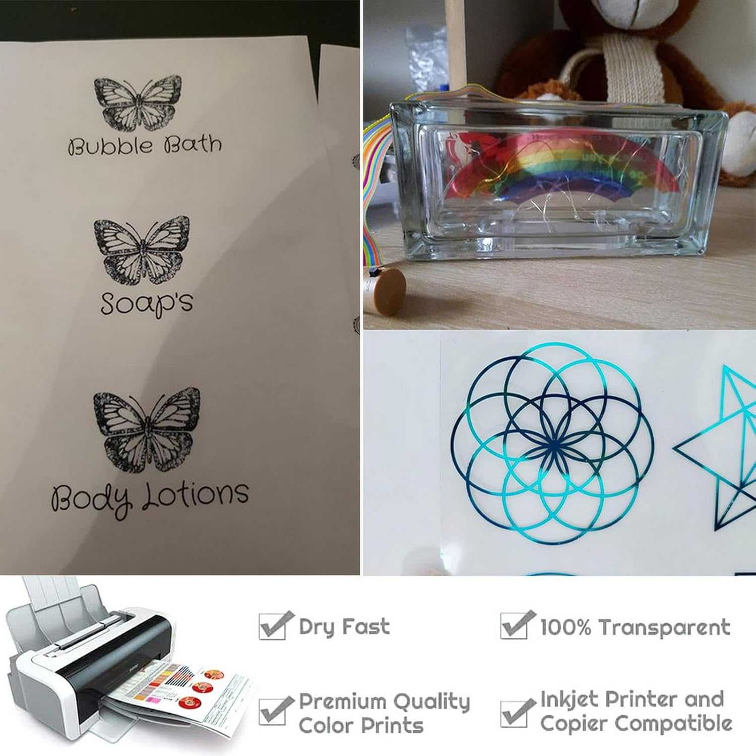 VANANA Transparency Paper Film for Inkjet Printers, 25 Sheets A4 Size Quick Dry, 100% Clear Transparency Film for Overhead Projector Screen Prints Copier image number 1