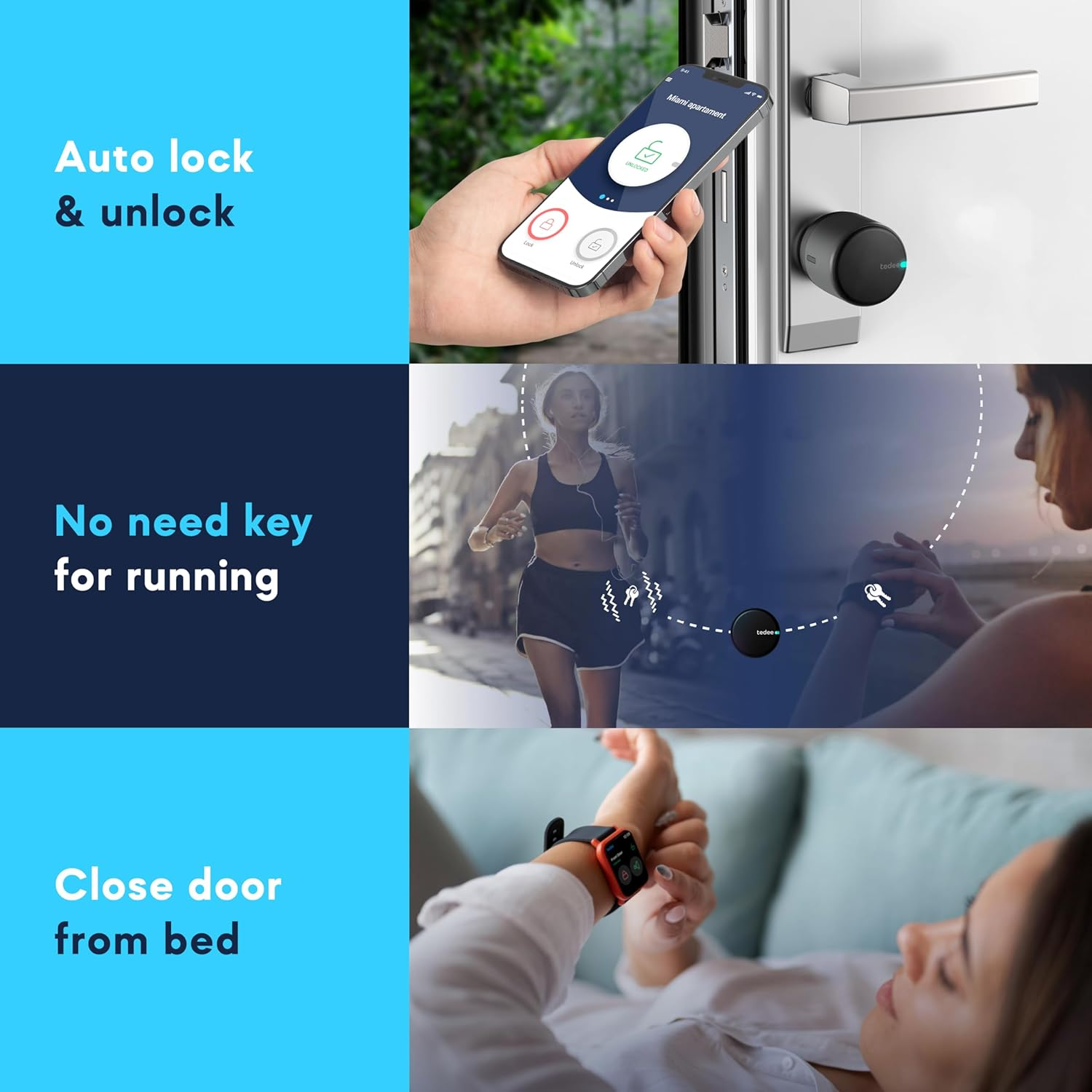 Tedee Go Smart Lock Black, Bluetooth Electronic Door Lock with Automatic Lock and App, Av-Test Certified image number 3