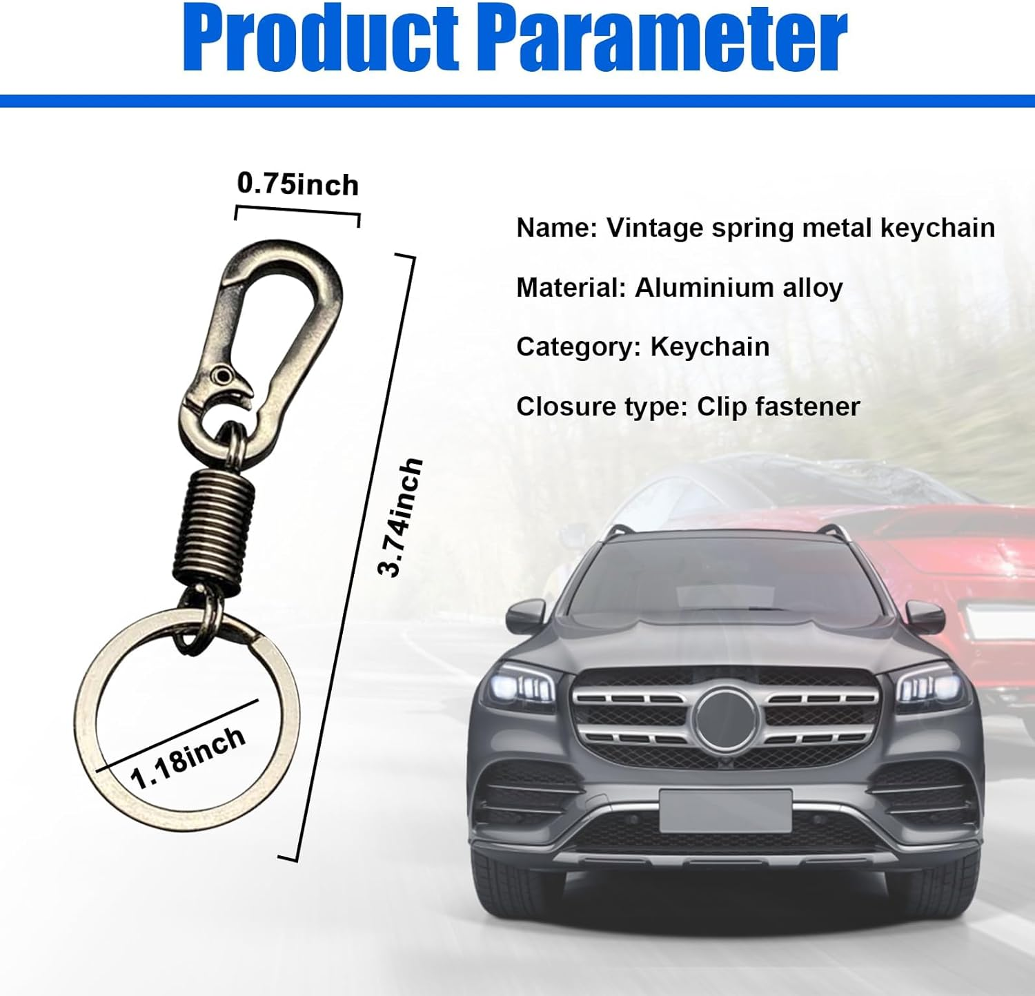 2PCS Retro Style Simple Strong Carabiner Keychain, Metal Car Key Ring with Clip Spring Fixed, Universal Auto Fob Key Keychain Holder, Vehicle Accessories for Men and Women image number 1