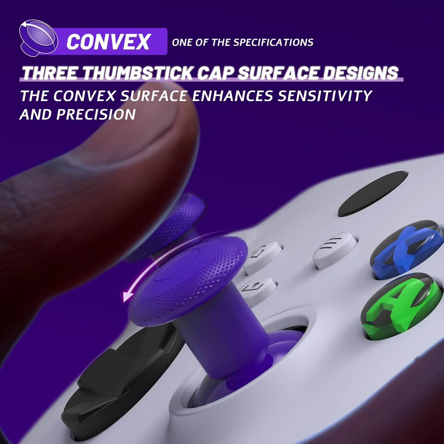 Extremerate Thumbsgear V3 Interchangeable Thumbsticks for Xbox Core Controller, 4 Height Adjustable Convex and Concave Grip Joysticks for Xbox One S/X/Elite, for Nintendo Switch Pro Controller -Purple image number 2