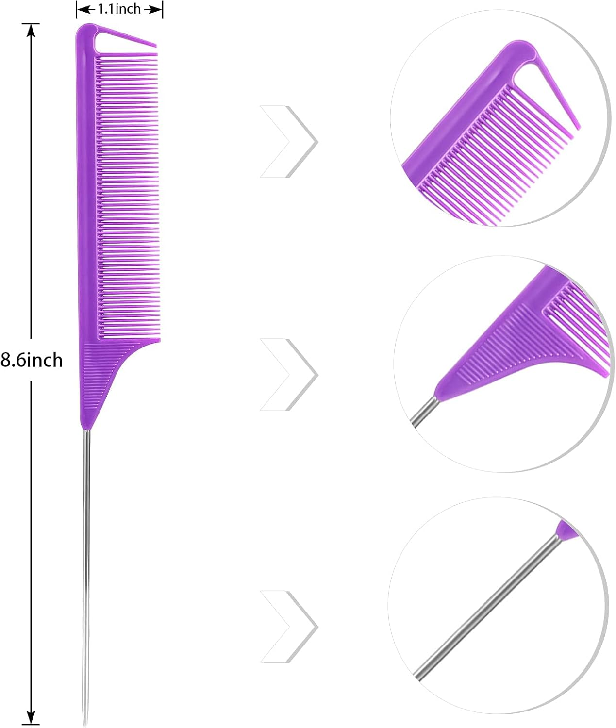 Rat Tail Comb for Hair Stylist: 5Pcs Parting Comb for Braids, Metal Long Steel Pin Rat Tail Teasing Combs, Professional Hair Salon Quality,Combs for Women (F Style)