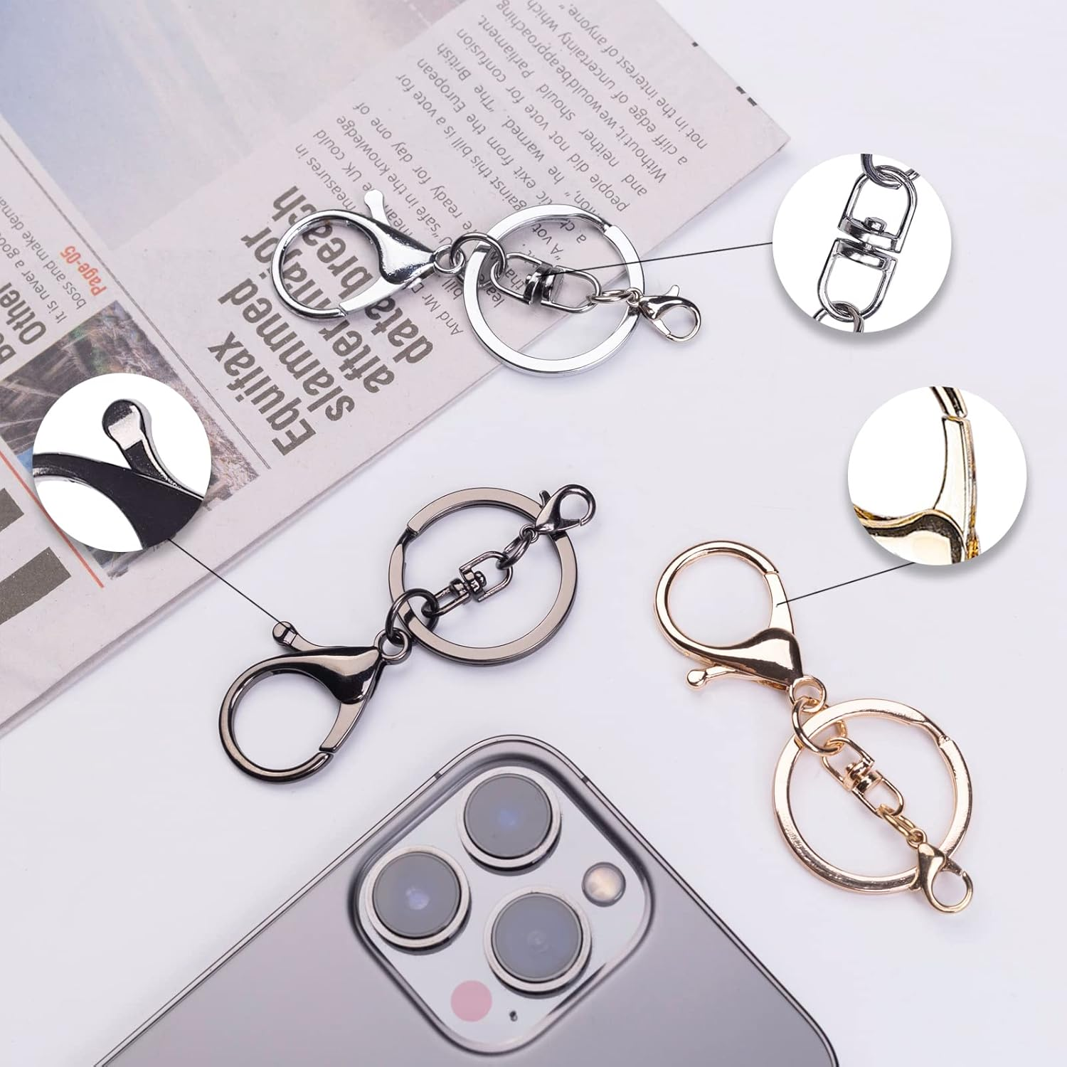 20Sets Golden Lobster Claw Clasps Hook with Flat Split Keychain Ring with Swivel Trigger Clip with Little Lobster Clasp for DIY Craft Jewelry Making - 10Sets Silver And Golden image number 6