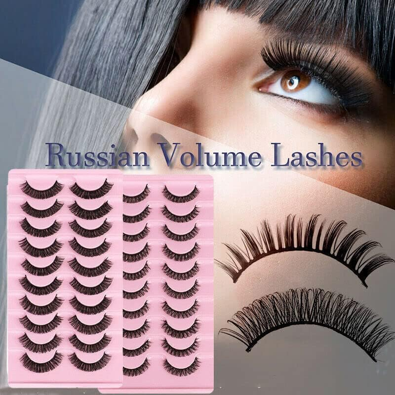 10Pairs Russian Style Strip Lashes D Curl Mink False Eyelashes Full Curled，Full, Wispy, 3D Glam Lashes, Handmade & Reusable image number 6