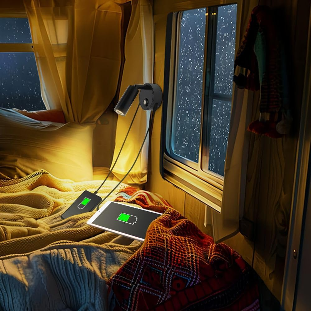 12V LED RV Reading Light with Dual Charging Ports, 3CCT Touch Control Dimmable RV Interior 12V Bedside Light Fixture Spotlight for Motor-House Camper Caravan Vehicle Vessel Boat Yacht (Black) image number 2